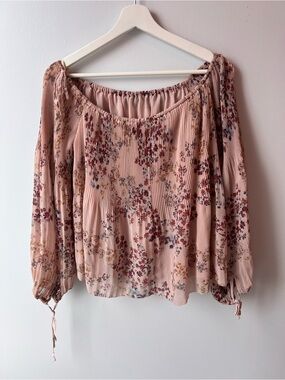 ARITZIA Wilfred Talence off-the-shoulder pleated floral blouse pink large